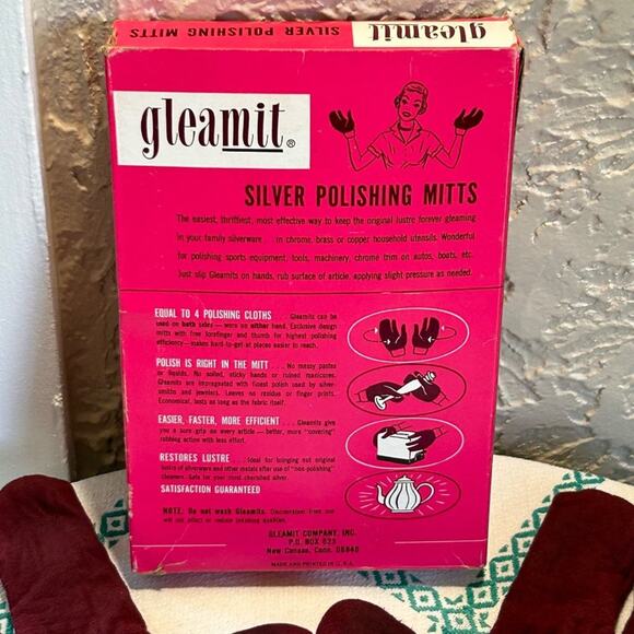Vintage Gleamit Silver Polishing Mitts in Original Box Used Condition - Picture 2 of 12